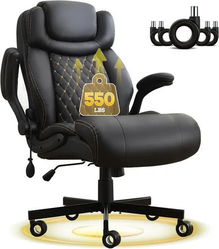 Vista 9 de Silla de oficina grande y alta de 550 libras, cómoda silla ejecutiva resistente con soporte lumbar ajustable, ruedas de doble espacio, asiento
