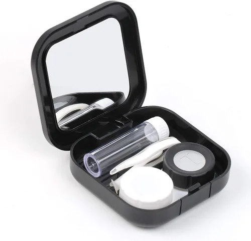 Vista 8 de Adecco LLC Kit de lentes de contacto para viajes: con espejo + botella + pinzas + contenedor, Negro