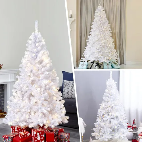 Vista 8 de Árbol de Navidad artificial preiluminado blanco de 4 pies, árbol de Navidad falso