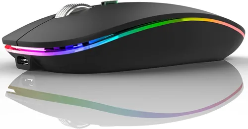 Vista 10 de TENMOS Ratón inalámbrico Bluetooth, LED delgado (Bluetooth 5.1 + USB) 2.4GHz recargable silencioso con adaptador tipo C para Laptop/MacBook/iPad