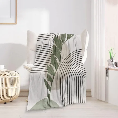 Vista 13 de Manta moderna abstracta de color negro y beige, manta bohemia de franela de doble cara, adecuada para adultos y niños en el sofá, automóvil, siesta
