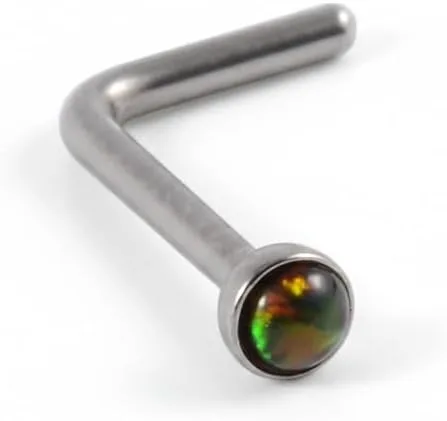 Vista 12 de Piercing para la nariz, calibre 22, relleno de oro de 14 quilates, simple en forma de L con ópalo blanco, pin de nariz de oro único, joyería Negro-L