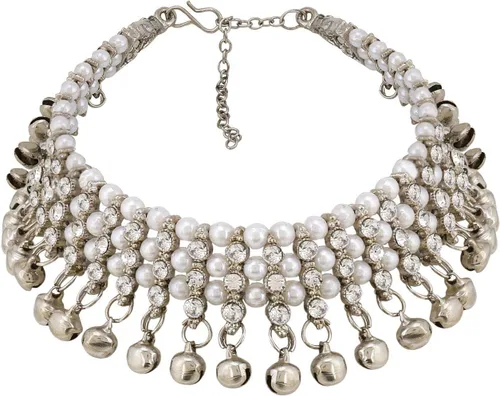 Vista 7 de Efulgenz Silver Anklets with Crystal & Faux Pearl - Indian Women's Bell Anklets & Ghungroo Ankle Bracelets