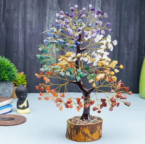 Vista 3 de Árbol de la vida de los 7 chakras, árbol de cristal para energía positiva, árbol de piedras preciosas hecho a mano, decoración de Feng Shui, árbol