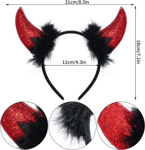 Vista 2 de Halloween Devil Costume Tutu Set Devil Horn Headband Tail Bowtie Tutu Skirt Demon Cosplay Dress Up Party Prop
