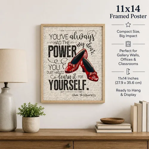 Vista 8 de Glinda The Wizard of O-Z You've Always Had the Power Inspirational Quote 11x14 Framed Wall Art Ready to Hang Ruby Slippers Literary Fantasy Decor