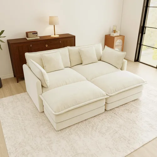 Vista 111 de Sofá Loveseat Grande en Beige y Blanco de 194.8 cm, Sofás Seccionales de 2 Plazas Grandes para Sala de Estar, Sofá Seccional Modular de Tela