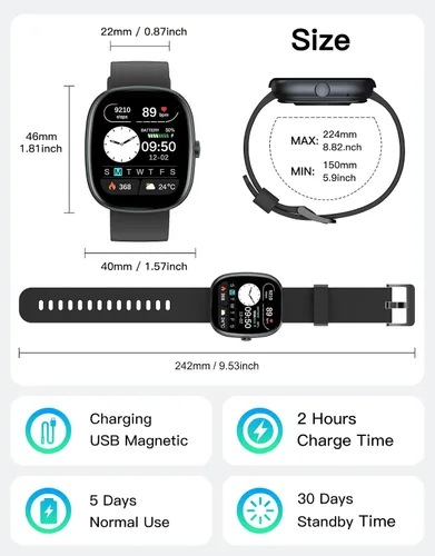 Vista 8 de Rastreador de actividad física para hombres y mujeres con llamadas Bluetooth, monitor de frecuencia cardíaca 24/7 y oxígeno en sangre, rastreador
