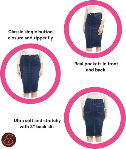 Vista 4 de ESTEEZ Falda de mezclilla suave y elástica para mujer, con control de abdomen, Miami