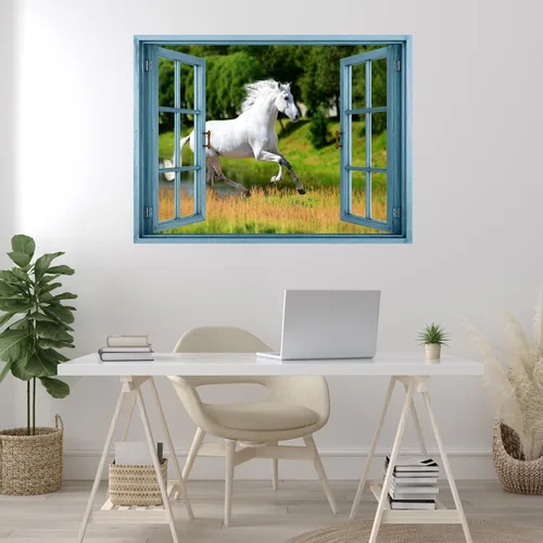 Vista 31 de wall26 Adhesivo decorativo para pared, loros verdes sentados en la rama afuera, ventana abierta, no se pega ni se pega, papel tapiz no tejido