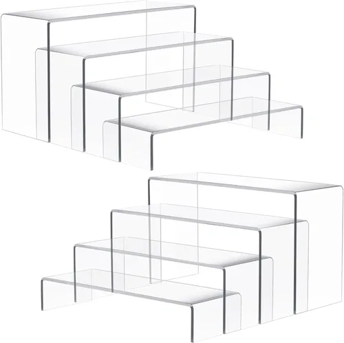 Vista 9 de Anglelife 8 Piezas Elevadores de Exhibición Grandes, Estante Rectangular Transparente de Mesa de 4" de Ancho para Mostrar Coleccionables, Soporte