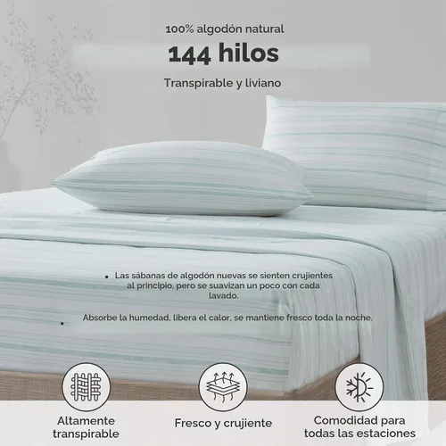 Vista 2 de Comfort Spaces Juego de sábanas 100% algodón transpirable, ligero, suave con bolsillo elástico de 14" que se ajusta a colchones de hasta 16", ropa