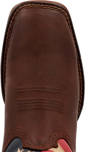 Vista 2 de Durango Botas patrióticas de tira para hombre, estilo occidental con bandera Marrón