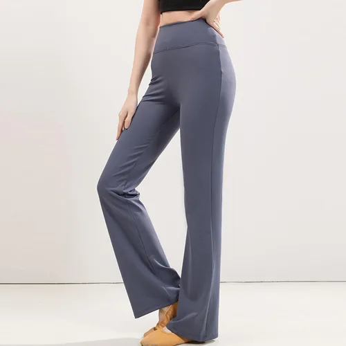 Vista 2 de Leggings de yoga sólidos de cintura alta para mujer, pierna acampanada, corte de bota, pantalones deportivos, pantalones moldeadores de cuerpo, ropa