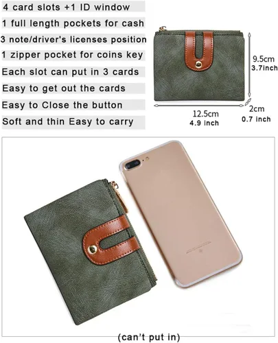 Vista 6 de AOXONEL Cartera pequeña de cuero plegable Rfid para mujer, con cremallera, bolsillo para tarjeta de identificación, delgada, compacta y delgada