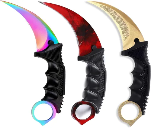 Vista 10 de Cuchillo Karambit de hoja fija de 3 piezas, herramienta de campamento, cuchillo de caza al aire libre con funda y cable, adecuado para senderismo