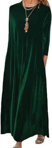 Vista 10 de Vestido de terciopelo para mujer, formal, casual, linda, cuello redondo, elegante, de manga corta, con bolsillo