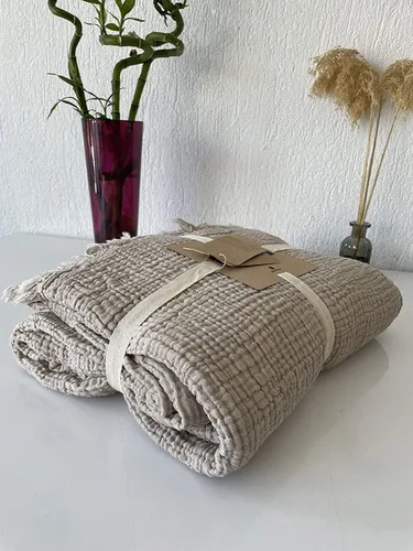 Vista 6 de DEKADRON Manta de muselina 100% algodón, colcha de 4 capas, suave muselina de algodón turco, colcha reversible, visón