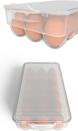 Vista 4 de Soporte para huevos cubierto transparente, paquete de 3, almacenamiento de huevos de plástico para refrigerador, contenedor de bandeja de huevos