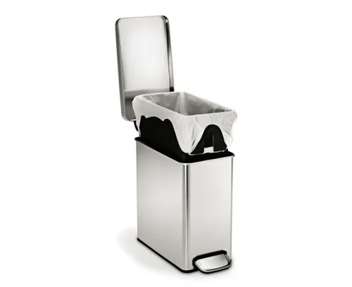 Vista 4 de simplehuman - Basurero de baño de acero inoxidable de 2.6 galones / 10 litros, perfil delgado, acero inoxidable cepillado