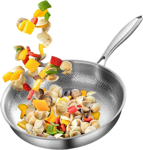 Vista 9 de Sartén de acero inoxidable – Sartén martillada resistente, cocina antiadherente, sartén para saltear con calor uniforme Utensilios de cocina