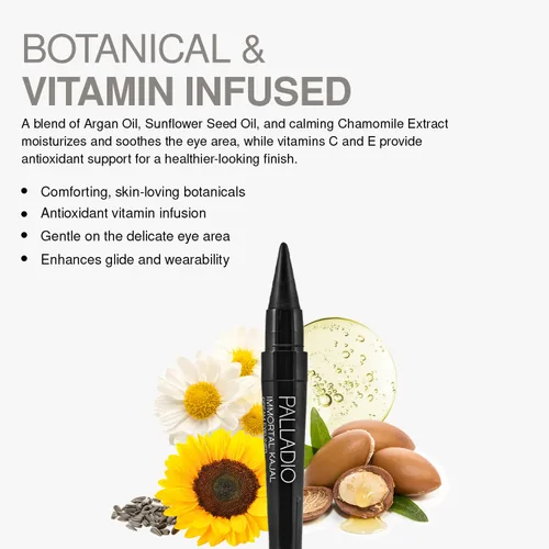 Vista 8 de Palladio Immortal Kajals - Delineador de ojos en crema duradero, forros cónicos multiusos, crea efectos suaves y ahumados, aplicación ultra suave