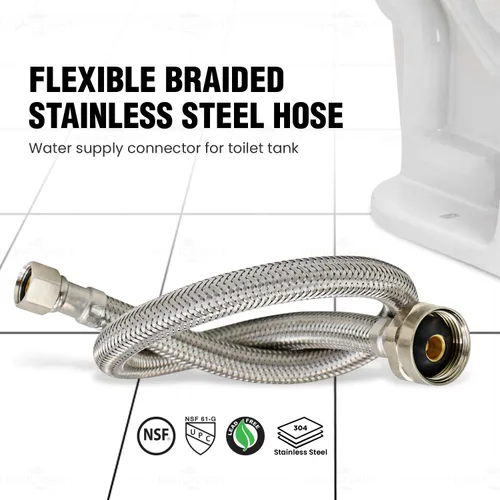 Vista 3 de HIGHCRAFT Línea de suministro de agua de inodoro flexible de 12 pulgadas, conector de manguera de inodoro de acero inoxidable trenzado, compresión