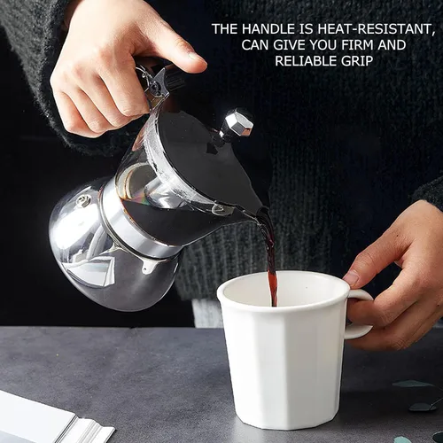Vista 6 de VBESTLIFE Cafetera, olla portátil de acero inoxidable, con mango de aislamiento térmico, para el hogar, hacer capuchino, leche, macchiato y moca