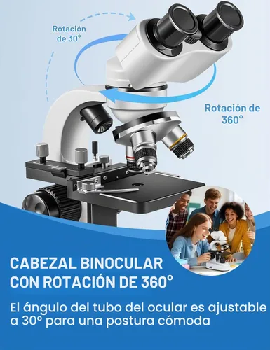 Vista 5 de Microscopio compuesto binocular 40X-2000X, microscopio profesional de grado de investigación con platinas mecánicas duales y perillas coaxiales