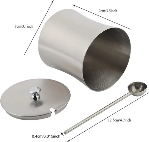 Vista 6 de Oumefar Azucarero de acero inoxidable, olla de sal para condimentos con tapa y cucharas de servir, recipiente de condimentos de cocina