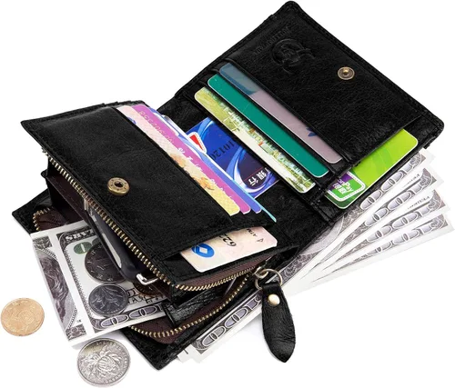 Vista 4 de Cartera de piel con bloqueo RFID para hombre, estilo vintage, con cremallera