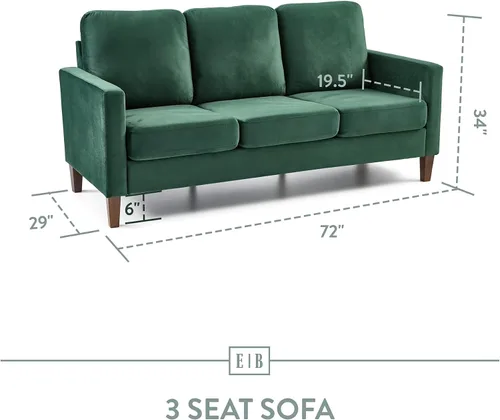 Vista 2 de Edenbrook Sofá tapizado Archer - Asientos Tres - Brazo Recto Diseño Moderno, Terciopelo Verde