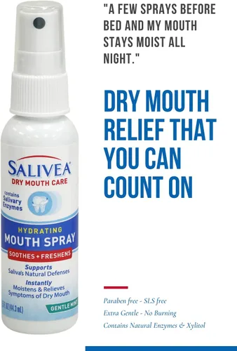 Vista 3 de SALIVEA Spray bucal seco para adultos (paquete de 1) – 250 bombas, espray bucal sustituto de saliva con enzimas salivales naturales y xilitol