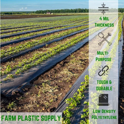 Vista 2 de Farm Plastic Supply - Láminas de plástico negro de 4 mil - 3' x 100' - Láminas de plástico de barrera de vapor de polietileno resistente