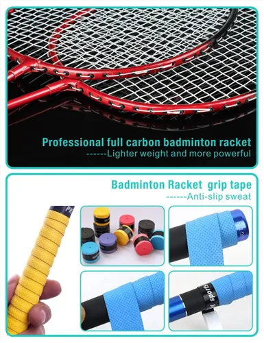 Vista 4 de Portable Badminton Net Set,Folding Volleyball Badminton Net,4 Professional Graphite Badminton Racket,8 Racket Grip Tape,4 Shuttlecocks,Family