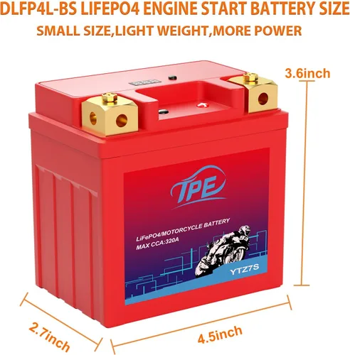 Vista 2 de TPE Batería de litio para motocicleta YTZ7S-BS 12V 4Ah 320CCA Batería para deportes de motor para ATV, moto de agua, scooter, PWC y más