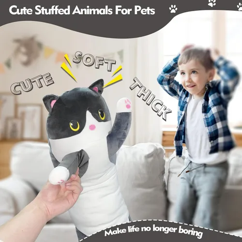 Vista 6 de Almohada larga de felpa de gato, 19.6 pulgadas - Adorable peluche de gato negro - Animales de peluche suaves - Almohada tipo cuerpo de gatito