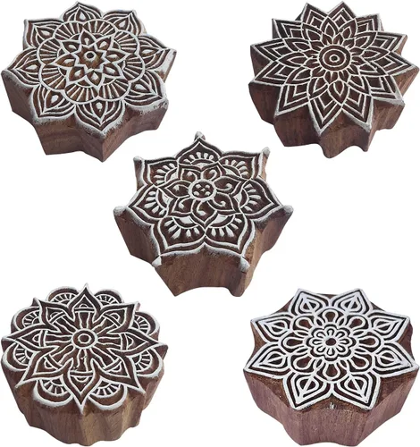 Vista 8 de Royal Kraft Sellos de impresión de madera de elefante (juego de 5) - DIY Henna tela textil papel arcilla cerámica bloques Htag2201