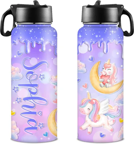 Vista 21 de Botella de agua personalizada con foto, botella de agua deportiva de acero inoxidable con imagen personalizada para niños, hombres y mujeres