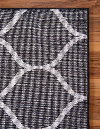 Vista 9 de Unique Loom Trellis Frieze Collection Alfombra de Área - Redondeada (2' x 3' 1", Negro/Marfil)