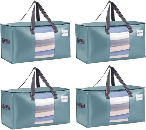 Vista 48 de VENO Paquete de 4 bolsas de mudanza resistentes, bolsas de almacenamiento de ropa y edredón con ventana transparente, suministros de embalaje