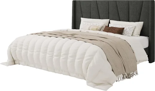 Vista 8 de SHA CERLIN - Base de cama tapizada King con cabecero, color gris oscuro