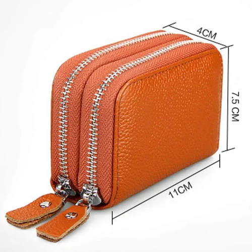 Vista 4 de Cartera pequeña de cuero suave para mujer, con bloqueo RFID, tarjetero con bolsillo con cremallera C-B-B2 (negro)