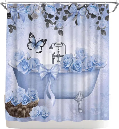 Vista 9 de WELMECO - Cortina de ducha naranja con lazo para bañera y niñas, decoración