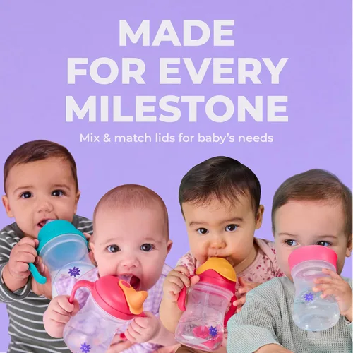 Vista 5 de b.box + Lansinoh Time to Sip - Juego de tazas de inicio (3 meses + hasta niño), 1 taza con 4 tapas, pezón, boquilla, popote con peso, entrenamiento