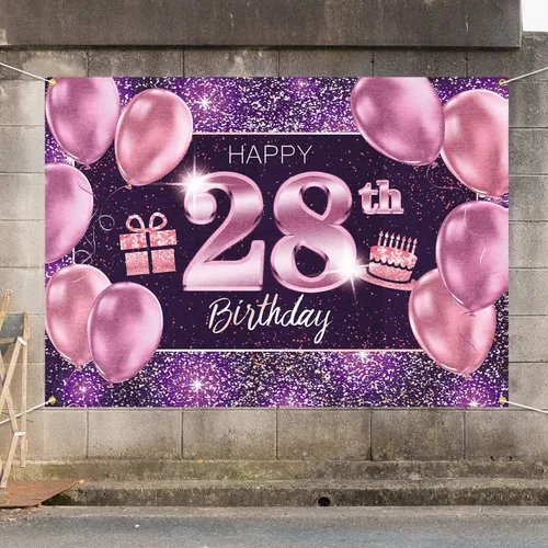 Vista 7 de pancarta grande rosa con texto en inglés “Happy Birthday