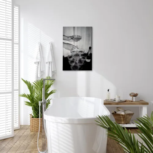 Vista 3 de Lienzo de pared en blanco y negro, cuadros modernos con copas de champán, decoración de habitación femenina, retro, vino y alcohol, imágenes