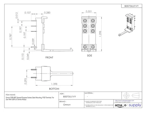 Vista 2 de Omron P2R-08P Enchufe de uso general, montaje trasero, terminal de PCB, para uso con relés de la serie G2R-2-S