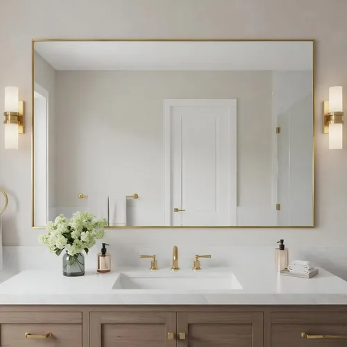 Vista 19 de 24x24 Inch Black Bathroom Mirror for Wall, Aluminum Frame Rectangle Rectangular Vanity Mirror, Modern Large for Bedroom, Living Room, Horizontal or