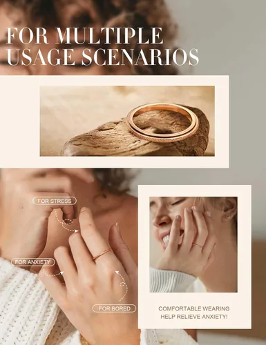 Vista 5 de Diamday Anillos Fidget para Mujeres y Hombres - Anillo Spinner de Acero Inoxidable 24 para Alivio de Ansiedad y Estrés con Purpurina Chorro de Arena